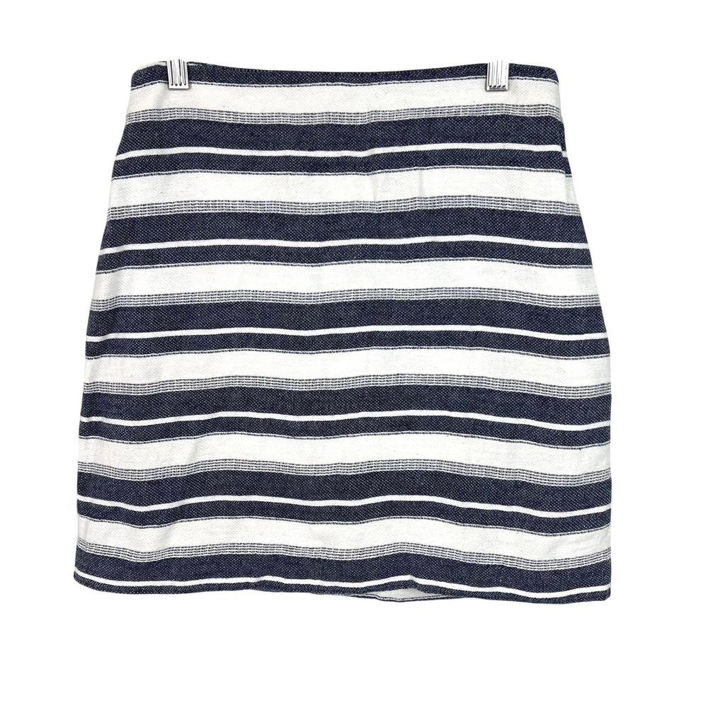 LOFT Navy White Striped Linen Blend A-Line Mini Skirt Petite 2P Nautical Preppy‎